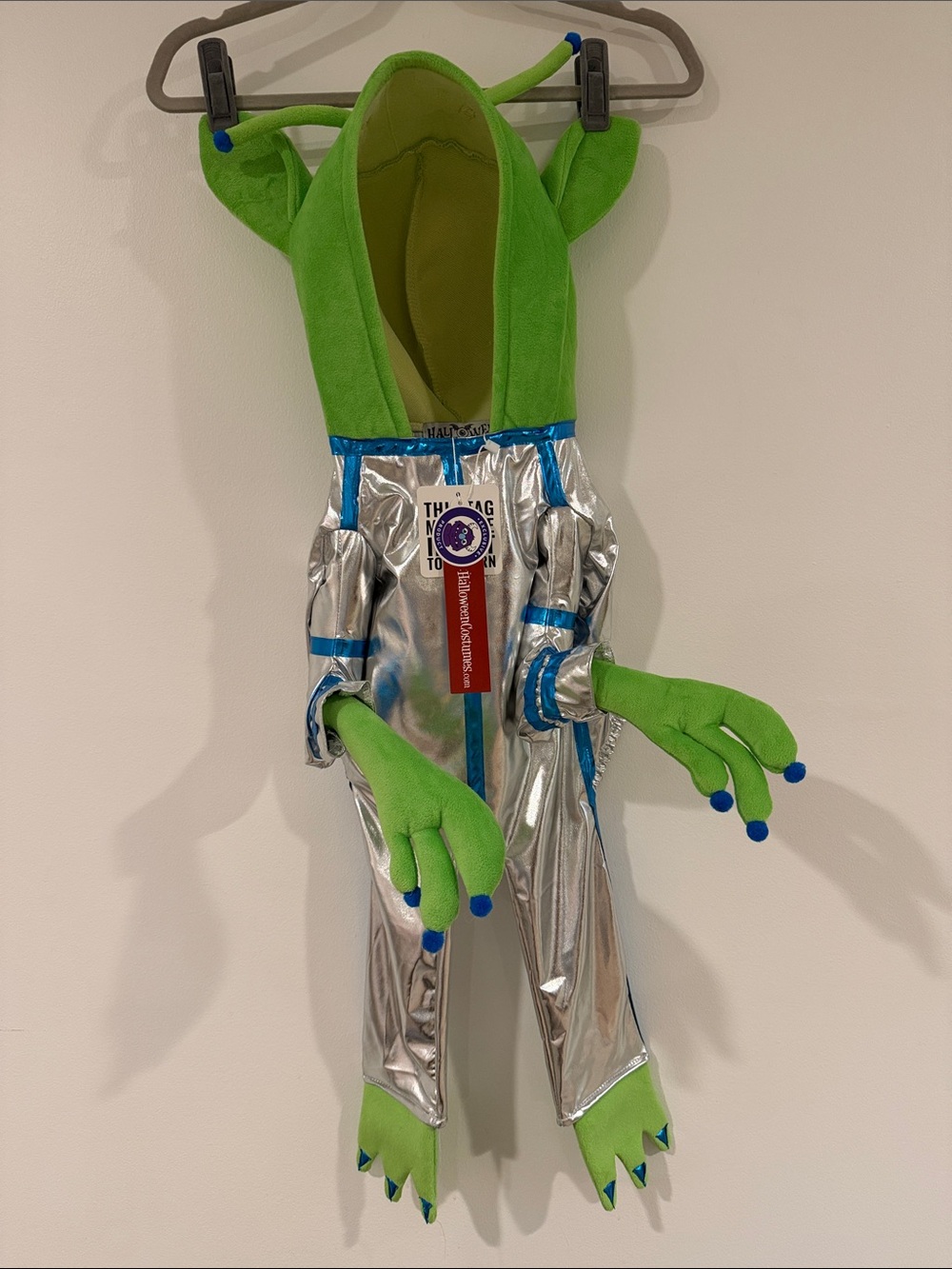 Alien Dog Halloween Costume with Silver Suit